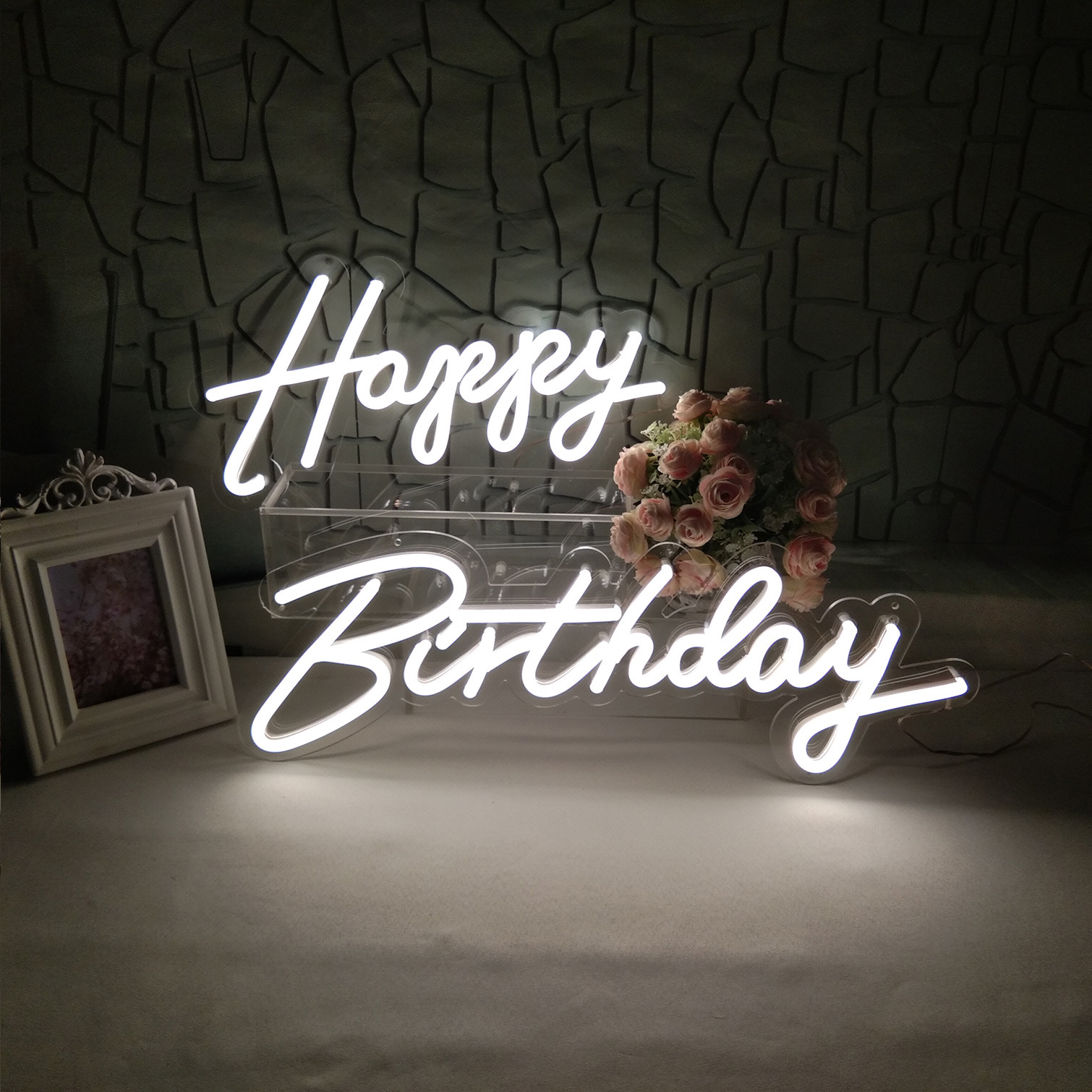 Happy birthday LED Neon Sign White by Flex-Neon.com sales@Flex-Neon.com