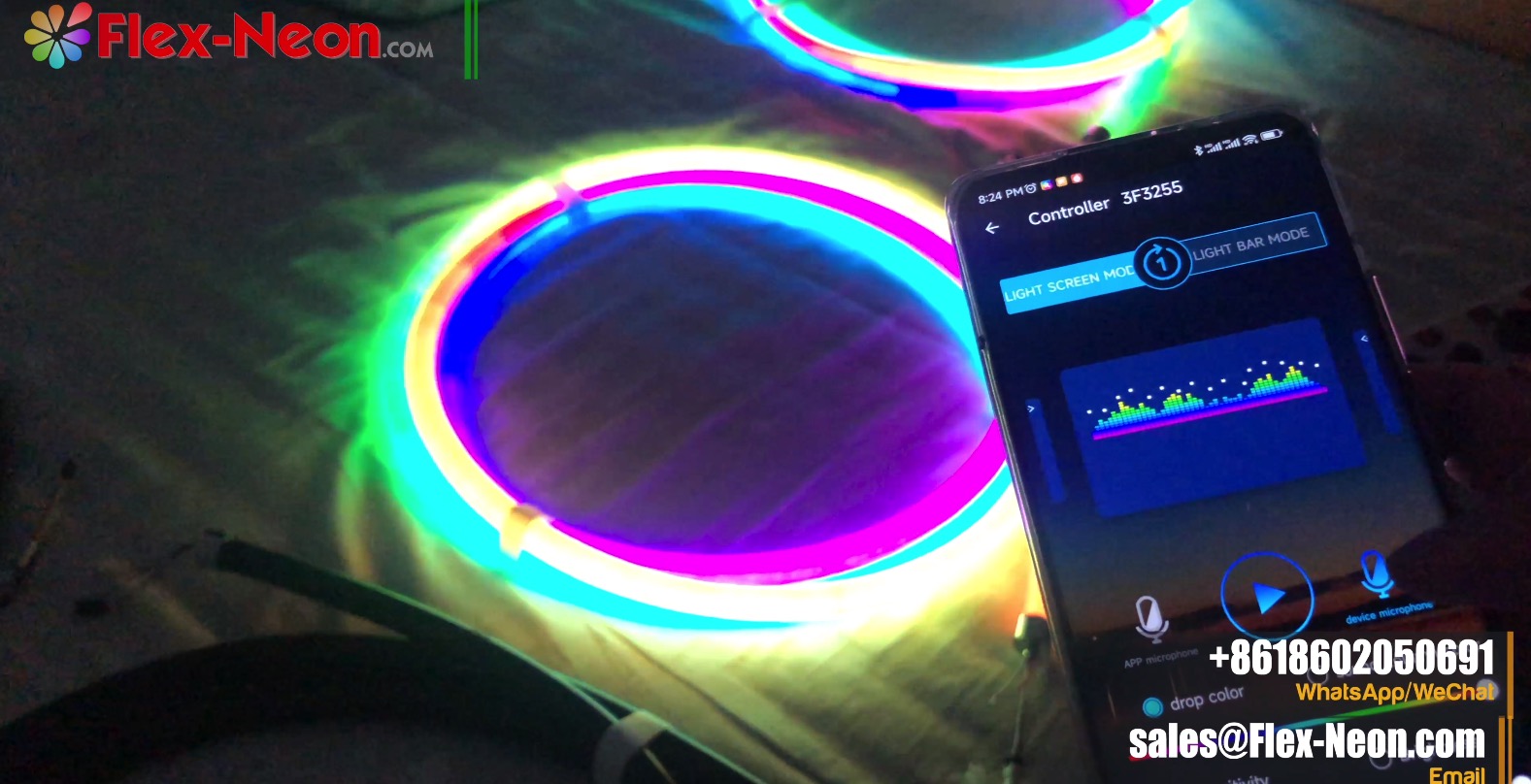 Mobile App control black round magic led neon flex